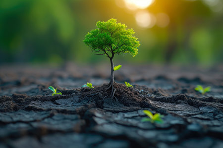 Sunrise Sprout: Nature's Resurgence in a Barren Landの素材