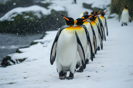 Fluffy Frost: Penguins Wander Through the Snowの素材