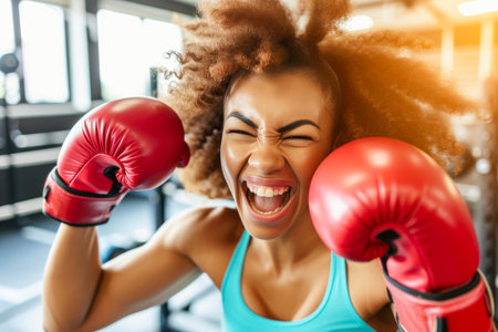 Serious Training: Female Boxer in Actionの素材