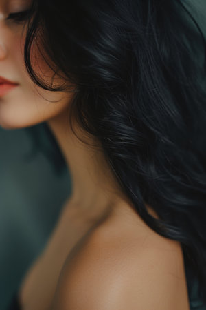 Mysterious Black-Haired Model's Shoulder Shotの素材