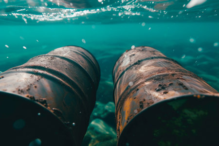 Eco Disaster Below: Leaking Barrels Beneath Wavesの素材