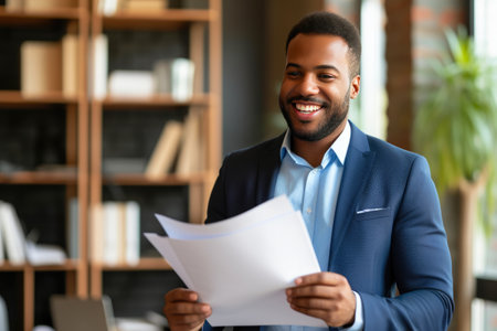 Corporate Efficiency: African-American Executive Operating Office Printerの素材