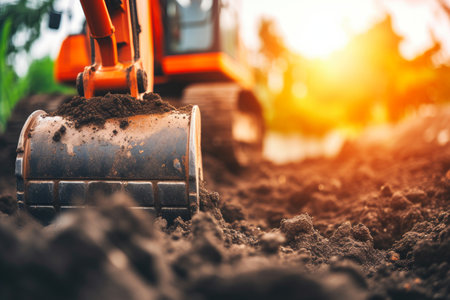 Groundbreaking Backhoe Operation at Siteの素材