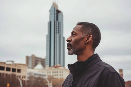 Skyscraper Reflections: Successful Black Business Leaderの素材