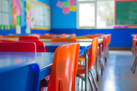 Out of Focus Schoolroom with Desksの素材