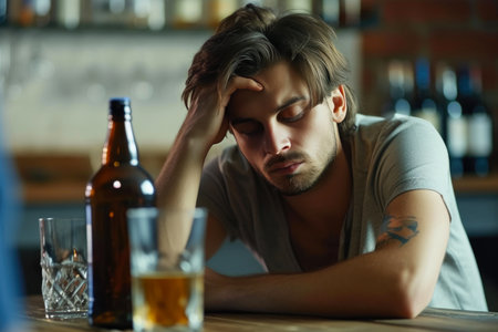 The Glass Abyss: Handsome Model Trapped in Alcohol's Graspの素材