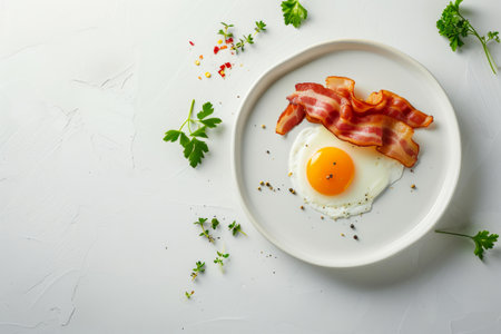 Sizzling Bacon Delight with Sunlit Sunny Side Up Eggの素材