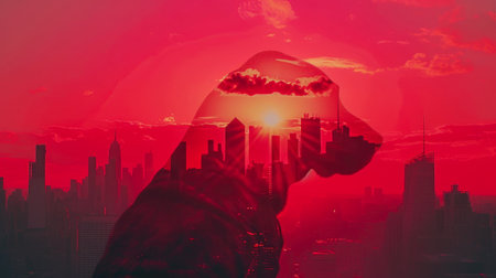 Urban Paws: A Canine Symphony Against the NYC Skylineの素材