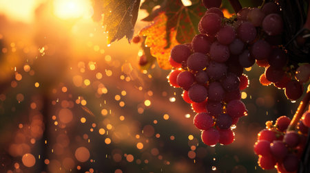 Early Morning Glow: Red Grape Vineyard Awakeningの素材