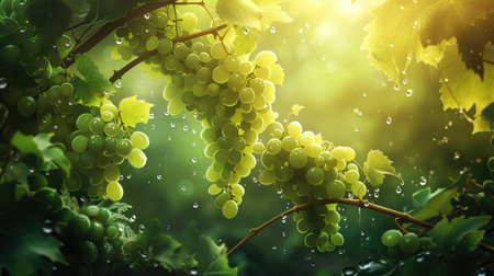 Sunrise Serenade: Dew-Kissed Green Grape Vinesの素材