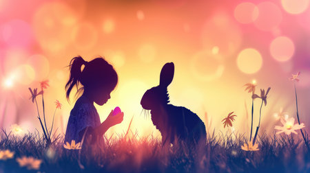 Easter Joy: Child with Bunny and Eggsの素材