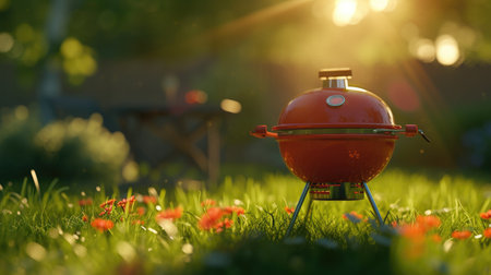 Grill Master's Haven: Barbecue Setup in Serene Backyardの素材