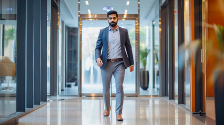 Sophisticated Indian Entrepreneur Approaching Office Doorsの素材