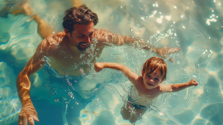Heartwarming Splash: Dad and Son's Swim Adventureの素材
