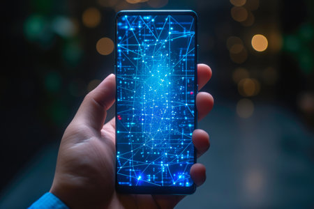 Cryptocurrency Concept: Hand-Held Blockchain Displayの素材