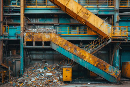 Eco-Friendly Waste Management Facility: Sorting Conveyors and Recycling Binsの素材
