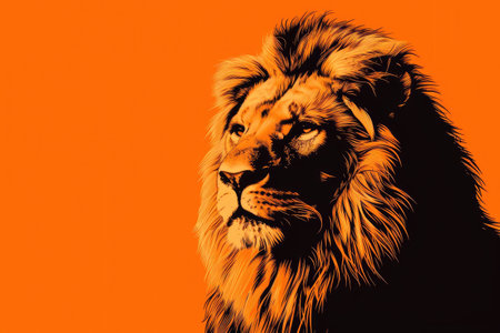 Wild Lion Illustration on Orangeの素材