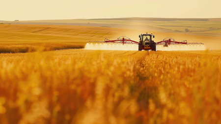 Crop Protection: Tractor Spraying Herbicides Before Harvestの素材