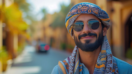 Middle-Aged Saudi Gentleman Embracing Urban Livingの素材