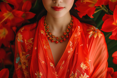 Luxurious Red Silk Beauty: Detailed Studio Portraitの素材