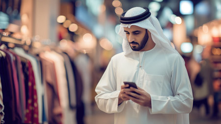 Modern Saudi Man in Traditional Thobe Shopping Onlineの素材