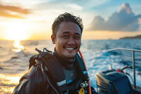 Cheerful Diver Pose on Vesselの素材