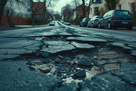 City Infrastructure Fail: Crumbling Asphalt and Potholesの素材