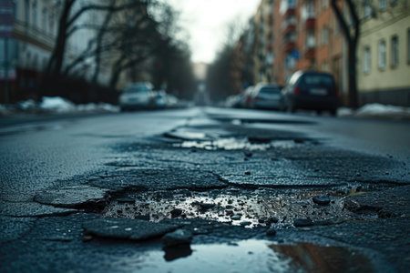 Roadway Ruin: Potholes Multiply in Urban Areasの素材
