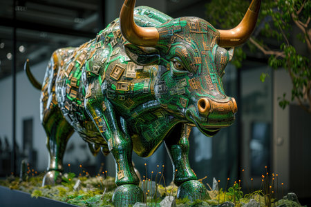 Bullish Market Art: Stock Charts and Dollar Signs Sculptureの素材