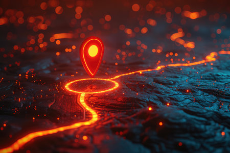 Destination Spotlight: Vivid Red Marker on Digital Displayの素材