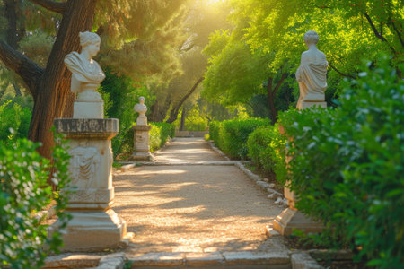 Wisdom of the Ancients: Greek-inspired Park with Stoic Quotes and Sculpturesの素材