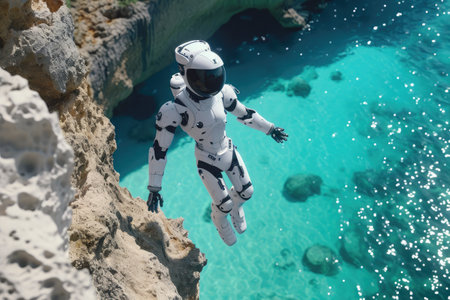 Mechanical Marvel: Spectacular Cliff Dive in Indonesiaの素材