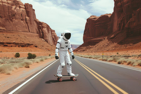 Tech Meets Nature: Robot Skateboarder in Desert Wonderlandの素材