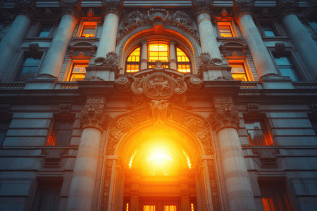 Golden Hour Glow: Urban Architecture in the Evening Lightの素材