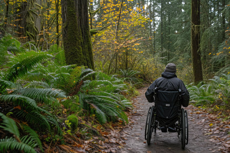 Exploring Nature's Beauty: Wheelchair Adventure in the Forestの素材