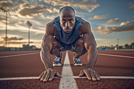 Athlete Preparing for Action: Starting Positionの素材