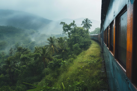 Rainy Journey: Train Amidst Sri Lankan Greeneryの素材