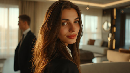 Graceful Woman and Handsome Escort in Opulent Atmosphereの素材