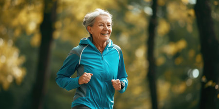 Active Aging: Close Shot of Senior Woman Joggingの素材