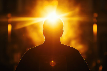 Heavenly Contours: Priest's Silhouette in Radiant Auraの素材