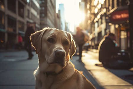 Streets Alive: Candid Dog Encounter in Urban Chaosの素材