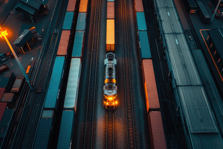Shipping Containers on Railway at Logistics Hubの素材