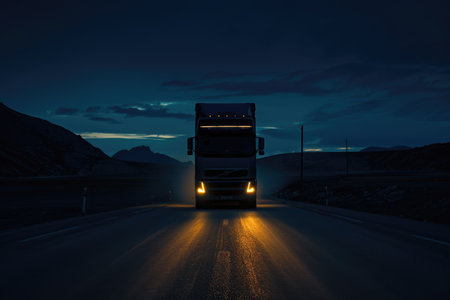 Urban Speed: Cargo Truck Racing Through the Nightの素材