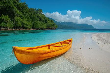 Tropical Tranquility: Canoe on Sandy Shoresの素材
