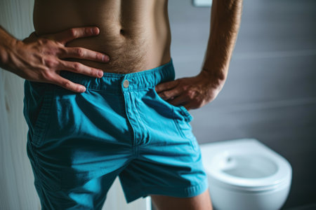 Urgency in Motion: Man Holding Backの素材