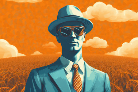 Nostalgic Farmer Style: Blue Overalls and Orange Accentsの素材