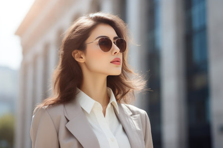 Asian-Inspired Business Attire in Cityscapeの素材