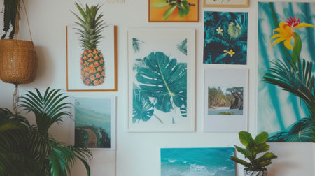 Tropical Inspiration: Artistic Posters on White Wall Backgroundの素材