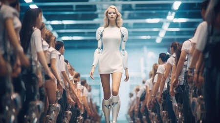 Cyber Chic: Stylish Robot Commands Attention on Catwalkの素材