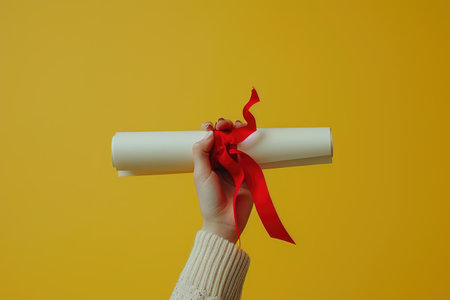 Educational Milestone: Hand Holding Diploma Scrollの素材